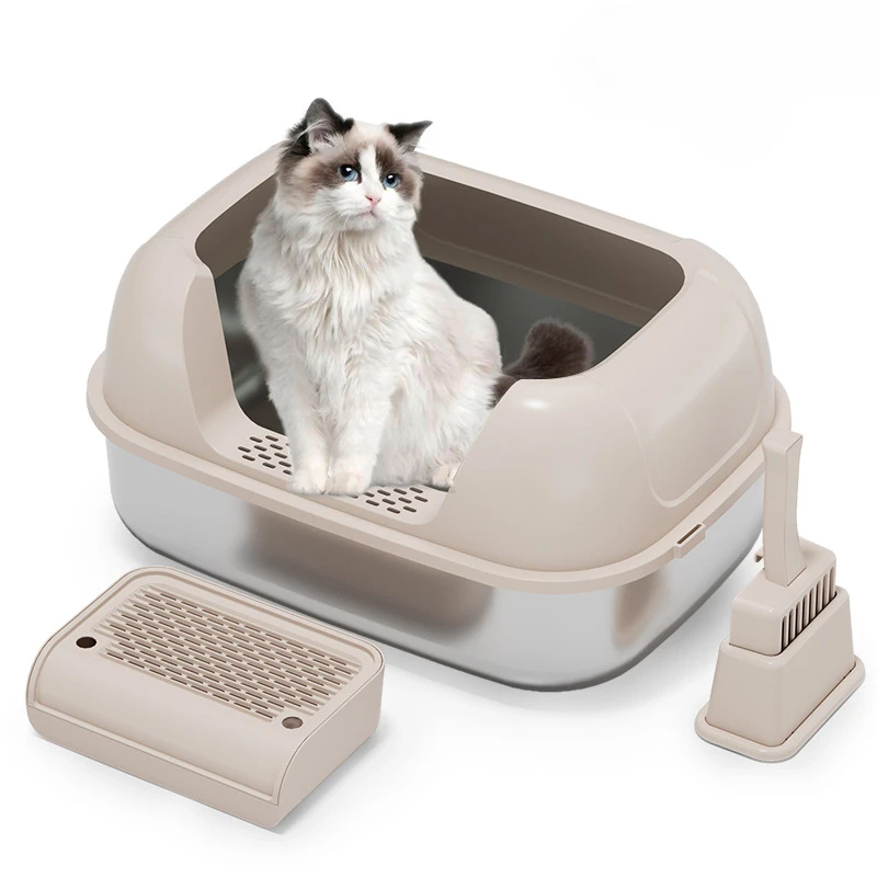 Stainless Steel Cat Litter Box, Easy To Clean, Widened, Thickened, Leak Proof, Large Space, Semi Enclosed Cat Litter Box