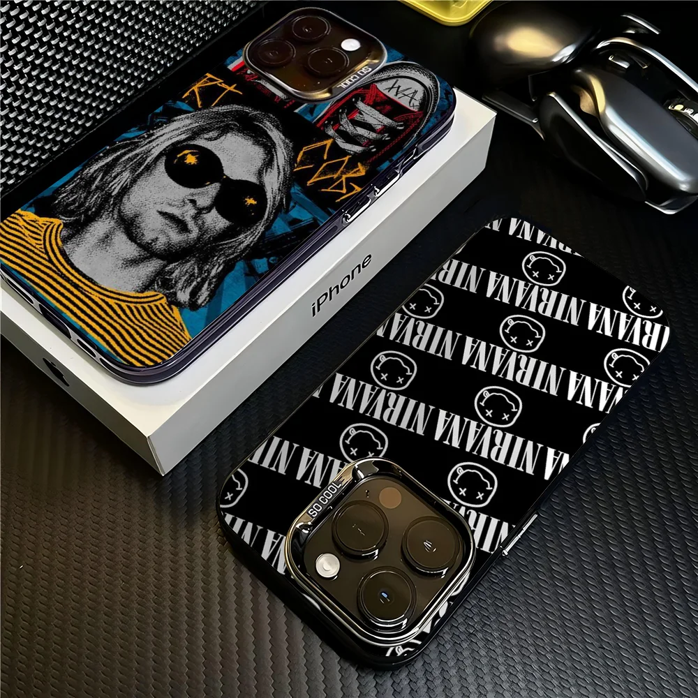 

N-NirvanaS band Phone Case Laser Ripple Silver Silicone Case For iPhone 17 16 15 14 13 12 11 Pro Plus Max