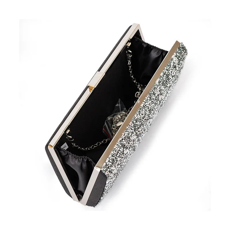 Trendy Full Drill Diamond Square Box Evening Bags For Women Gold Silver Banquet Party Clutches Wedding Prom Chain Shoulder Bag