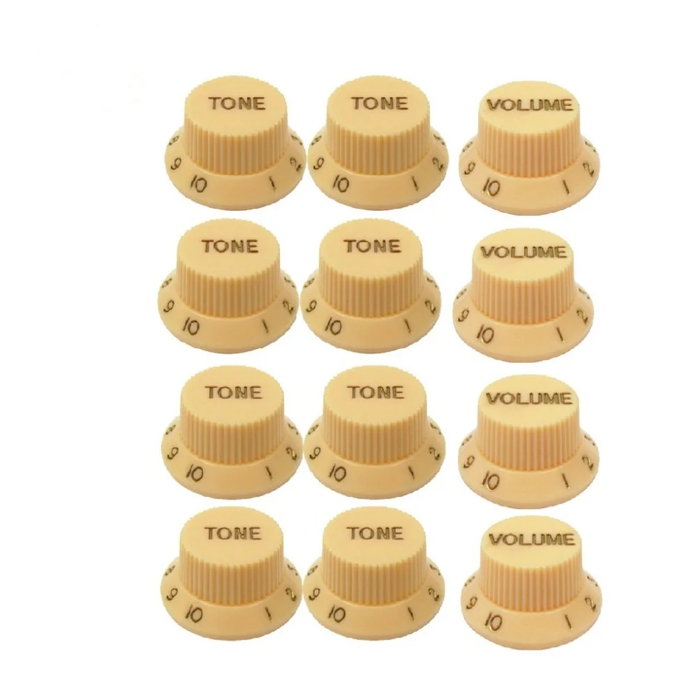 FLEOR 12pcs Yellow 8 Tone 4 Volume Knobs Guitar Speed Control Knobs for ST Style Guitar Parts