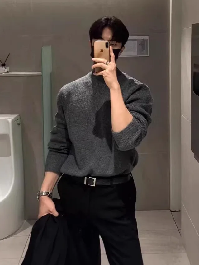 

Thiened Knitted Fitn Sweater f High Collar Casual Loose Inner Wear Lazy Sle Men's Autumn Winter Warmth Comfortable ...