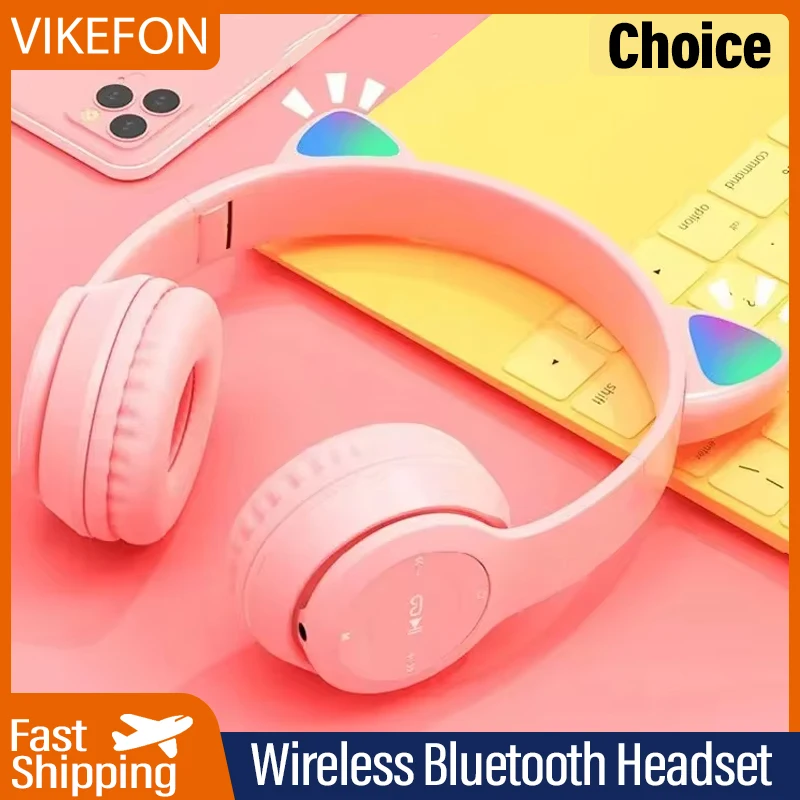 P47M Wireless Bluetooth Headset Gamer Cat LED Light Waterproof Noise Cancelling Earbuds Wireless Headphones Bluetooth Earphones — product photo 1 of 1