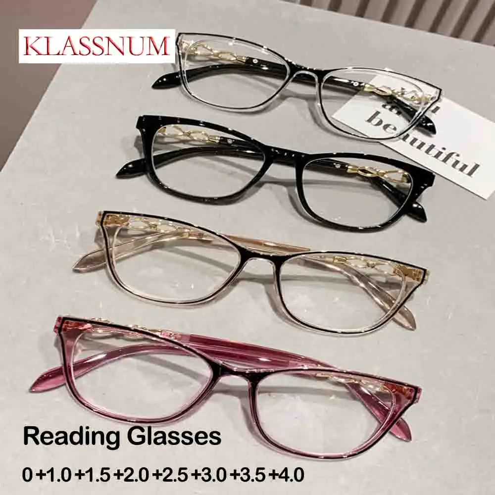 Trendy Reading Glasses  Women Luxury Design Cat Eye Hyperopia Blue Light Blocking Computer Glasses Prescription Eyewear 1.0+4.0