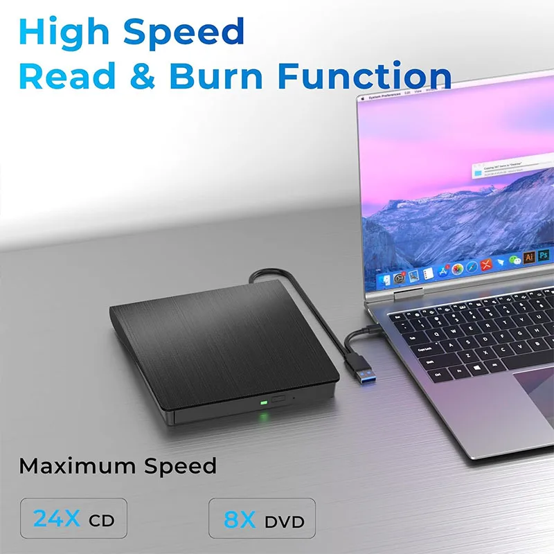 CD/DVD RW Drive USB C USB 3.0 External Read Burner Portable DVD Player Optical Drives For Laptop PC Windows 11 10 Linux OS Mac