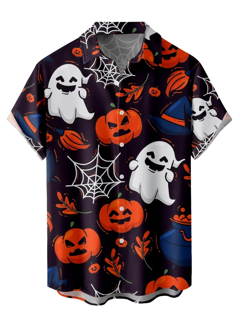 

New Men Short Sleeve Shirts 3D Print Casual Vintage Horror Skull Graphic Shirt Autumn Halloween Party Costume Funny Streetwear