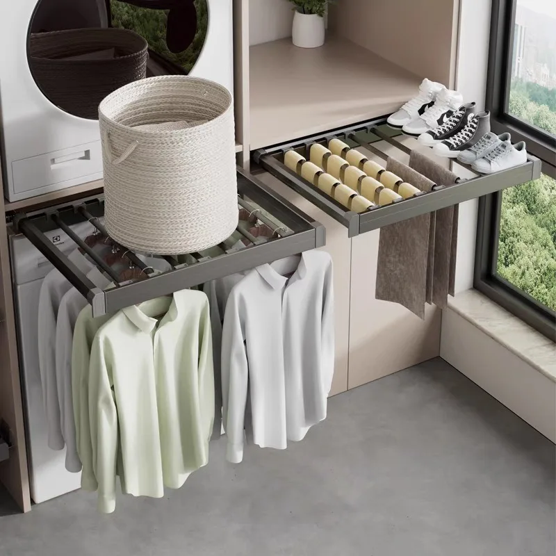 Washing machine pull hanger invisible slide pants rack shelf above the balcony