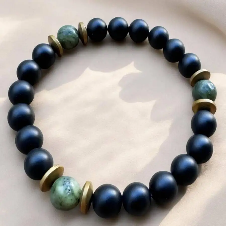 

Handmade natural stone bead bracelet,men's cuff button bracelet,Ramadan prayer bead,women's meditation,holiday gift,daily wear