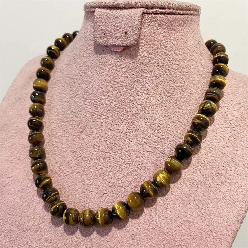 4/6/8/10MM Yellow Tiger Eye Necklace Grade A Hot Selling Natural Stone Wedding Party Power Jewelry Handwork With Customize Size