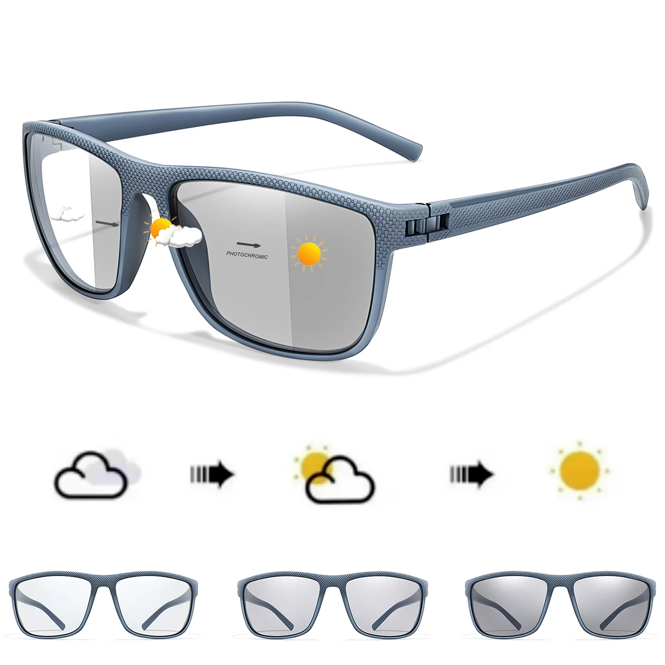 Klassische photochrome Schutzbrille, Radfahren, Sport-Sonnenbrille, quadratische Farbtöne für Männer und Frauen, Outdoor, Laufen, Wandern, Baseball-Brille