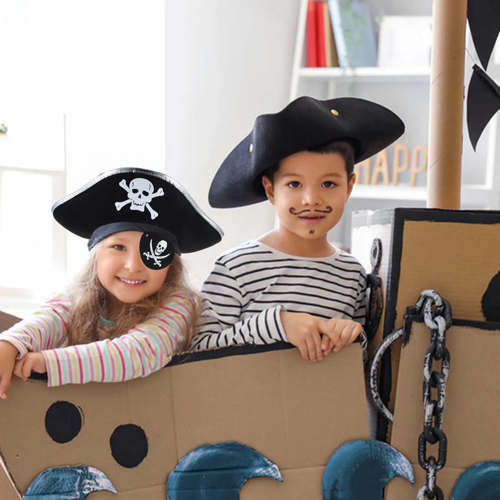 

2 Pcs Eye Mask Set Halloween Hats Pirate Dress up Kids Party Decorate Costume Decoration Non-woven Fabric Accessory Child