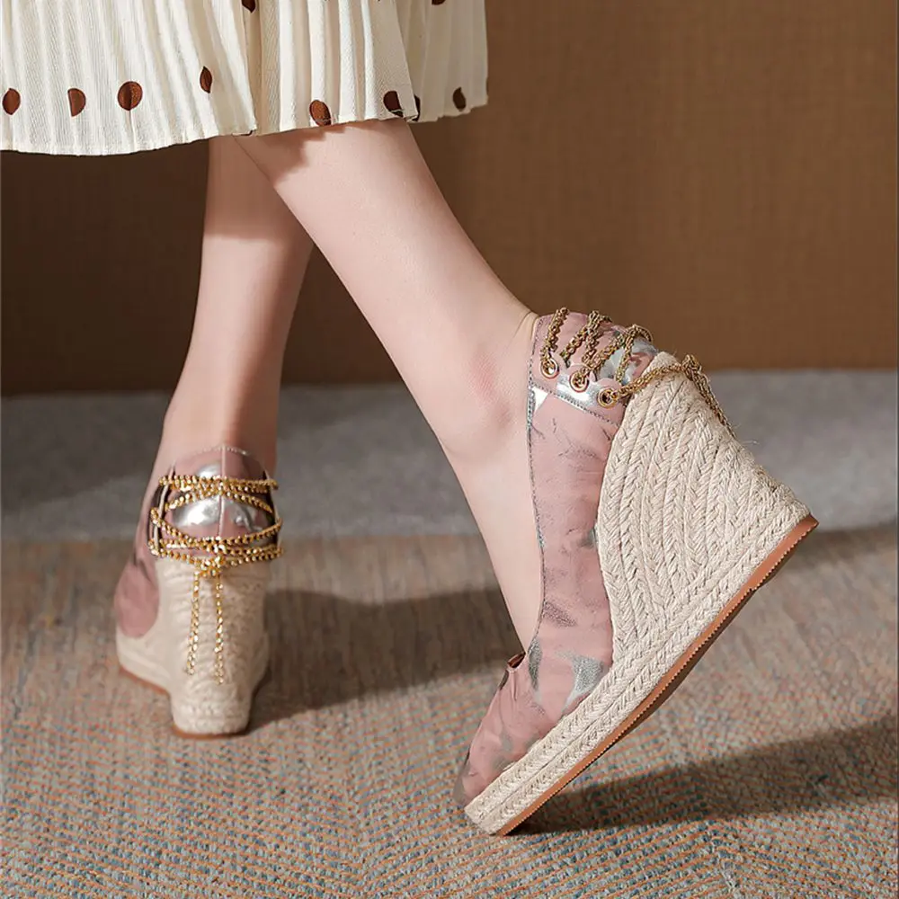 

Fashion 10cm High Heels Women Party Shoes Elegant Ladies Wedges Brand Women Pumps Wedge Heel Large Size 43 Slip on Espadrilles