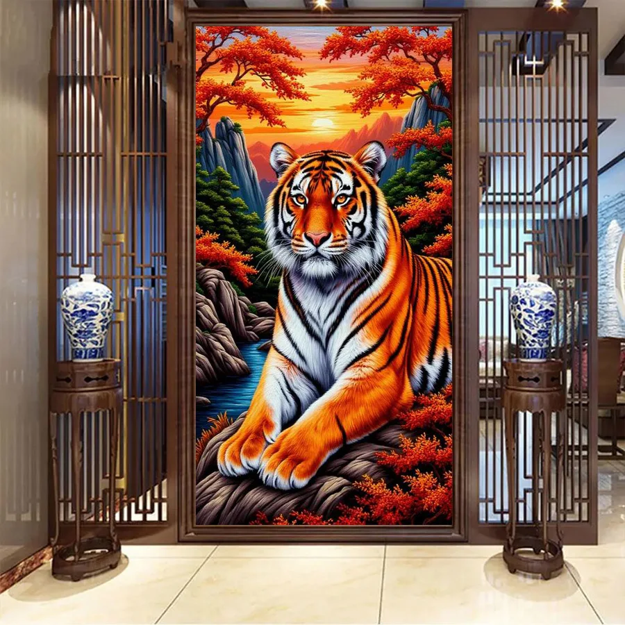 

Sunset Tiger and Leopard Picture Large Size Diy Diamond Painting Wild Animals Full Square Round Drill Mosaic Embroidery Kits