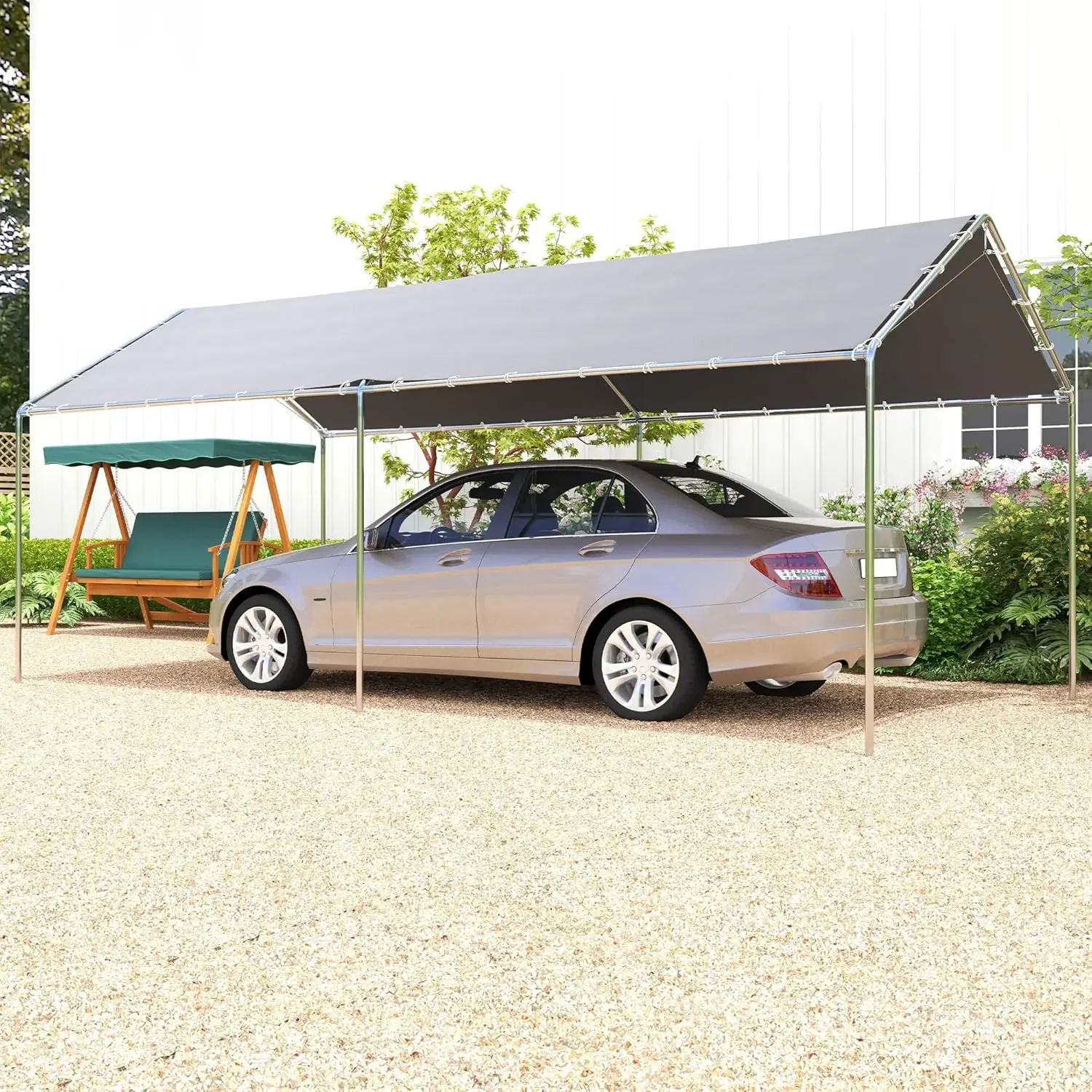 10'x20' Carport Heavy Duty Galvanized Car Canopy with Included Anchor Kit, 3 Reinforced Steel Cables.