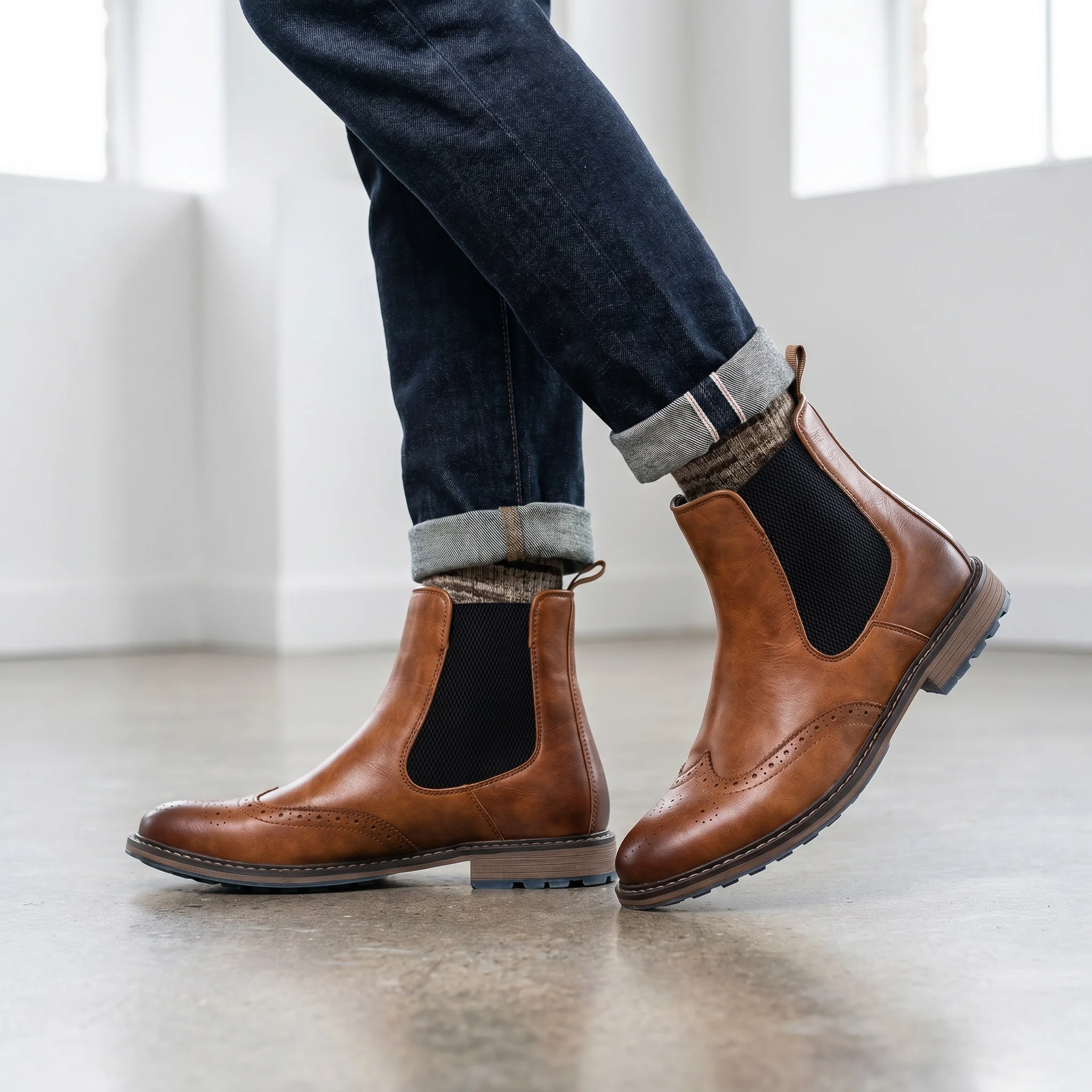 Chelsea Boots For Man Elastic Side Panels Men's Boots Smart Casual Men Boots Rear Pull Tabs Contrast Edge Stitching