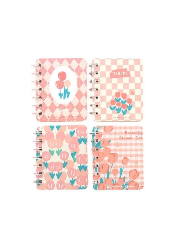 Cahier à spirale fleur et tulipe Kawaii, bloc-notes, bloc-notes, esthétique, écriture de bijoux, licence, couverture, cuir chevelu, 80 feuilles