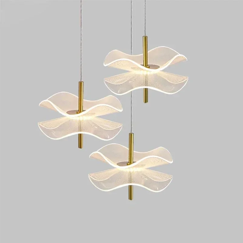 

Acrylic Light Guide Design Lotus Leaf Pendant Lights Simple Restaurant Small Chandelier LED Art Design Bedroom Bedside Lamp