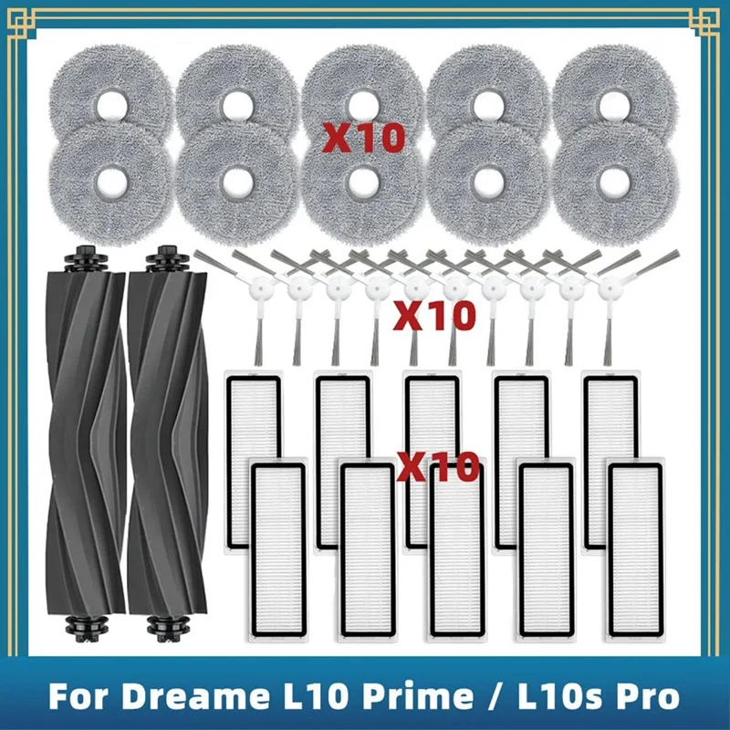 32PCS For Dreame Bot L10 Prime / L10S Pro Vacuum Cleaner Replacement Accessories Main Side Brush Hepa Filter Mop Cloth