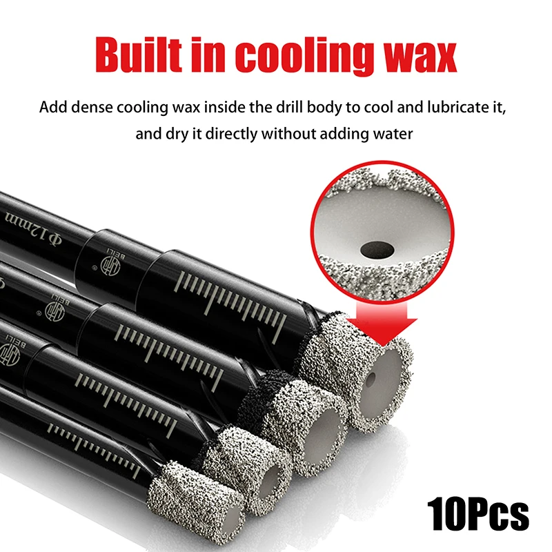 10pcs Dry Diamond Drill Bits Set For Drilling Granite/Mica/ 6mm Brazing Drilling Drill Bits Set Tools