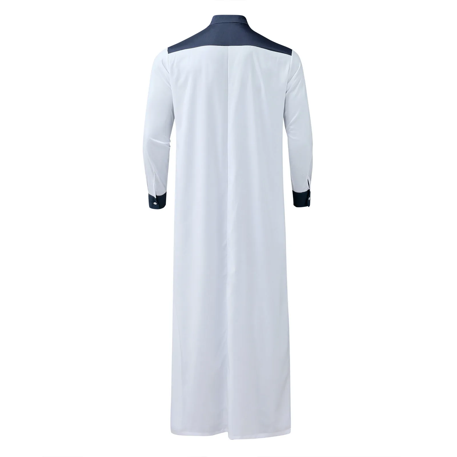 2024 Muslim Thobe Comfortable Men Caftan Long Sleeve Contrast Color Muslim Clothing Mandarin Neck Muslim Robe for Middle East