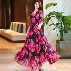 2024 New Spring Summer Half Sleeve Y2k Chiffon Dress Women's Fashion Slim Oversize 4XL Travel Holiday Long Beach dresses