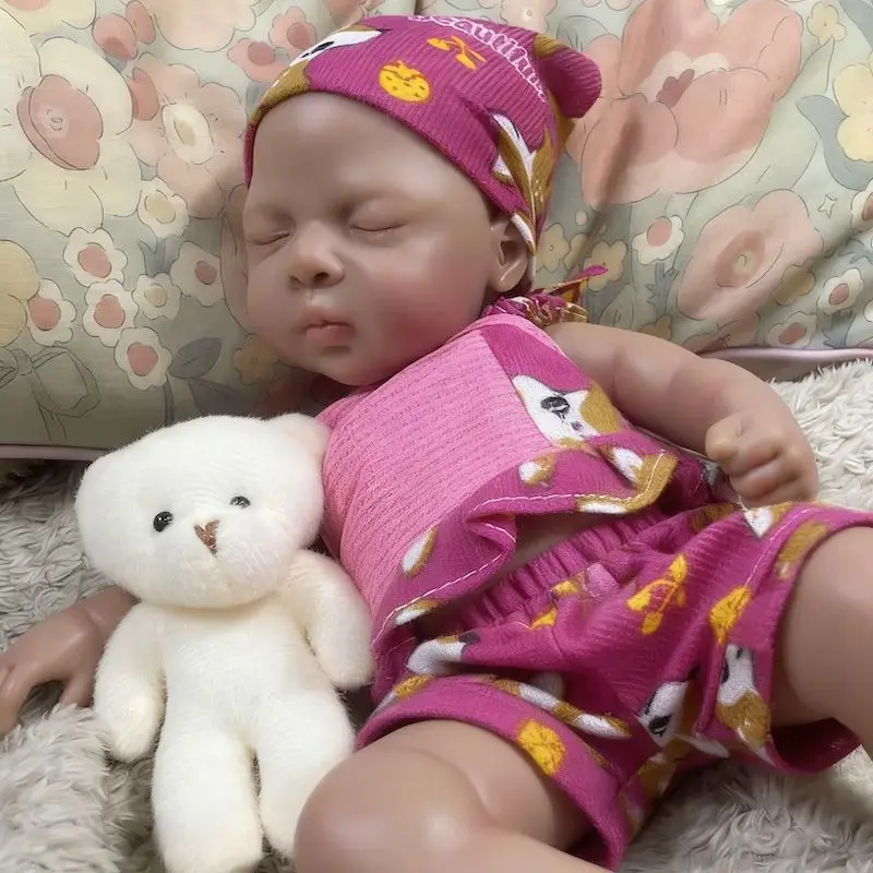 13 Inch Dark Skin Silicone Reborn Baby Doll Luna African American Girl Full Solid Silicone Washable Doll Toy Christmas Gift - view 4