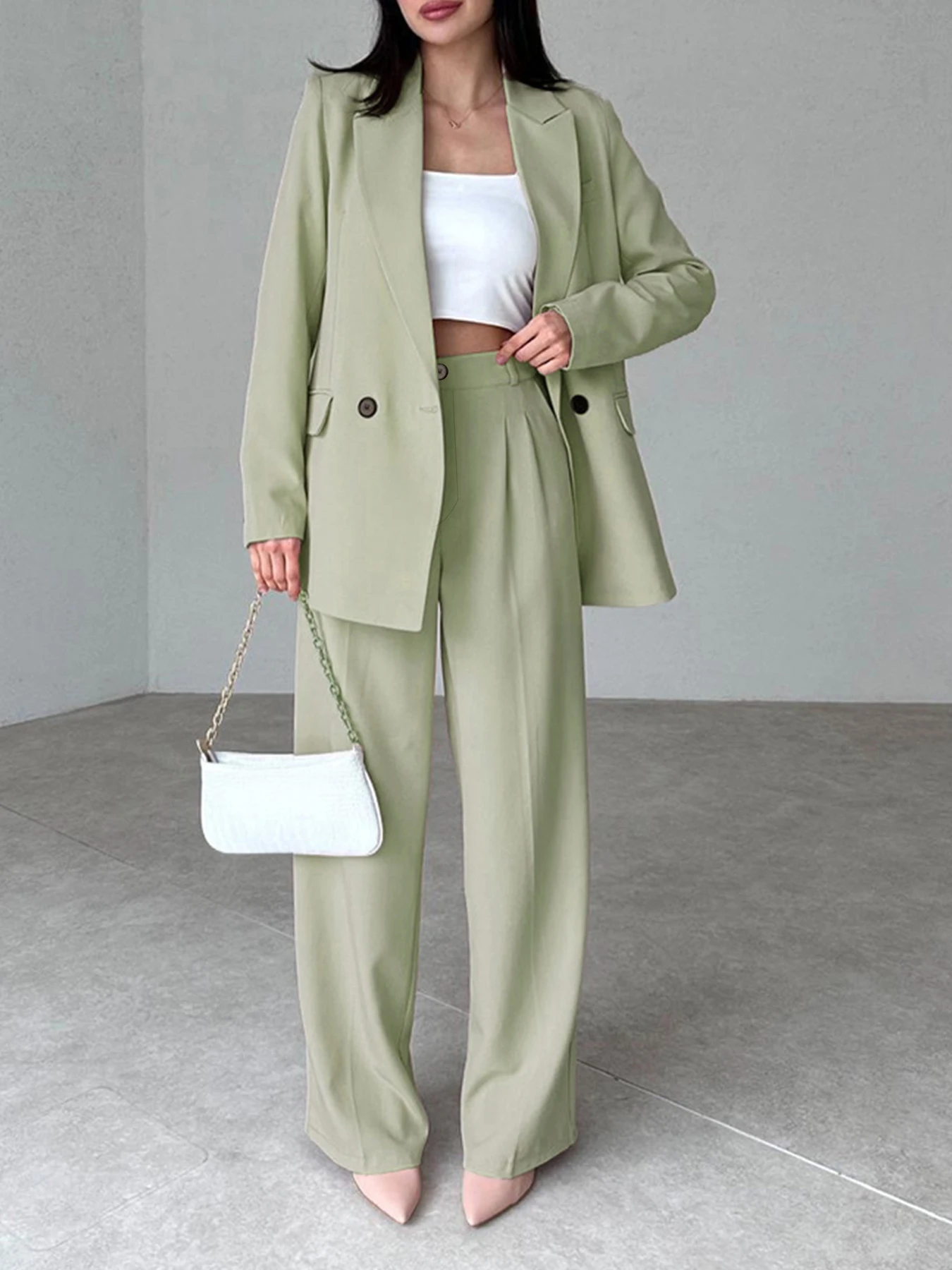 Blazer de dos piezas para mujer elegante de alta gama: ropa de trabajo profesional de gran tamaño con dobladillo dividido (primavera y otoño)