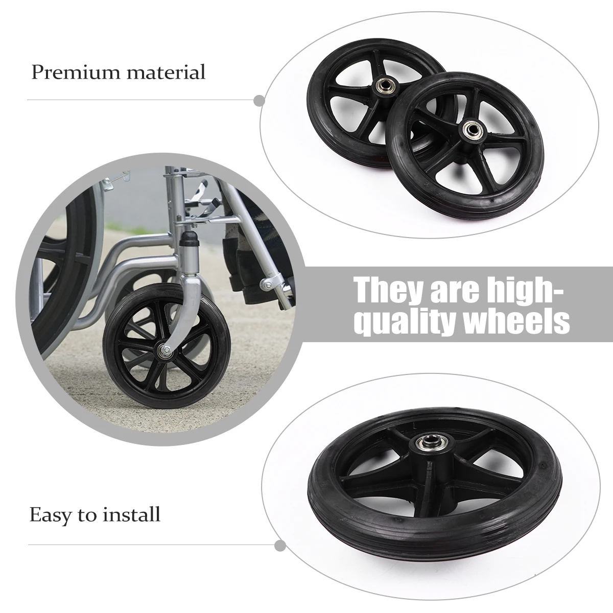 

2pcs Solid Tire Wheelchair Accessories 7 Inch Front Wheels Replacement Parts Manual Walker Furniture Casters Hardware