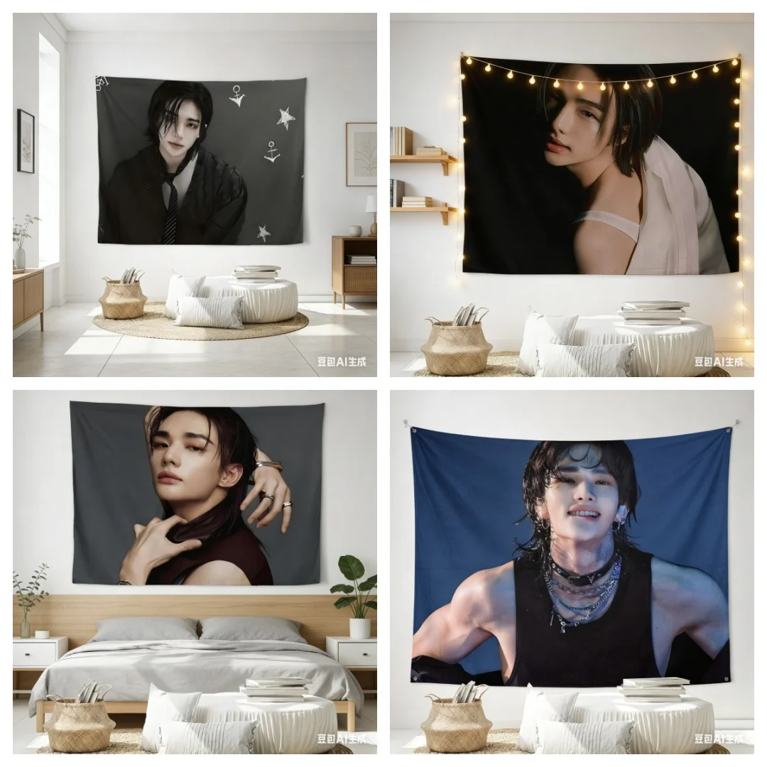 

1 шт. гобелен с портретом Хёнджина, K-pop айдол, настенный декор, эстетичный гобелен для спальни, общежития, домашнего декора, подарок для фанатов