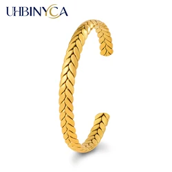 Classic Ear of Wheat Pattern Stainless Steel Bracelet, Simple and Trendy Women's Personalized Adjustable Opening Bracelet