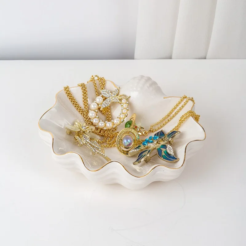 Ceramics Jewelry Tray Minimalist Creative Shell Jewelry Tray Multipurpose Luxury Pendant Earrings Organizer Case Trinkets Cases