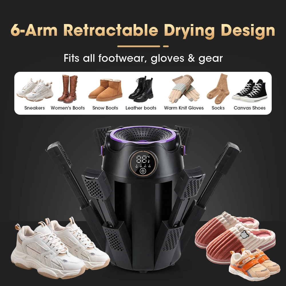 Intelligenter Timer-Schuhtrockner, tragbarer, faltbarer Haushalts-Schuhtrockner mit sechs Armen, schnelltrocknend, desodorierend, UV-Sterilisierend, Schuhheizgerät – Detail 7