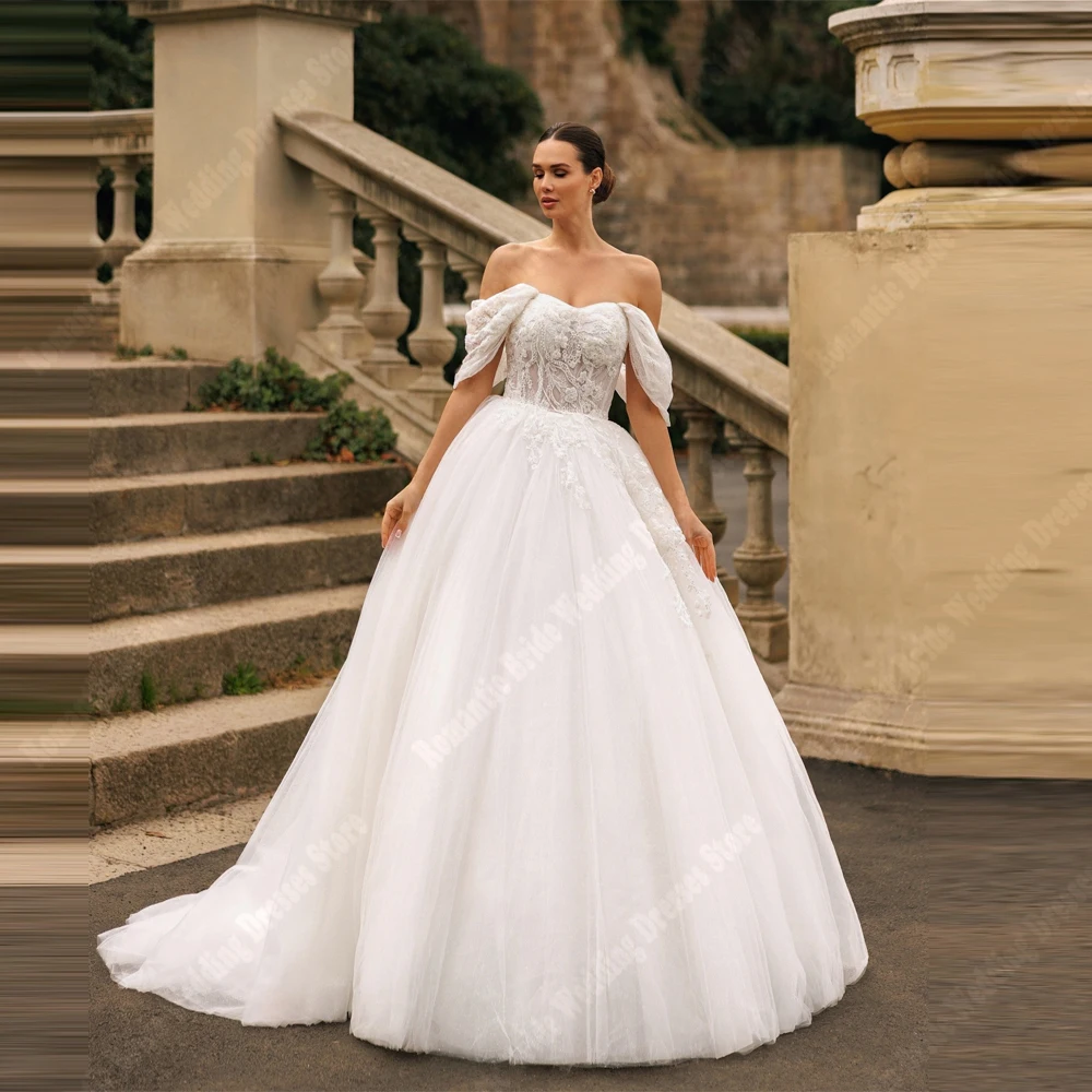 

Elegant Women Wedding Dresses Off The Shoulder Sleeveless A-Line Bridal Gowns Mopping Length Party Vestidos De Novias Customized