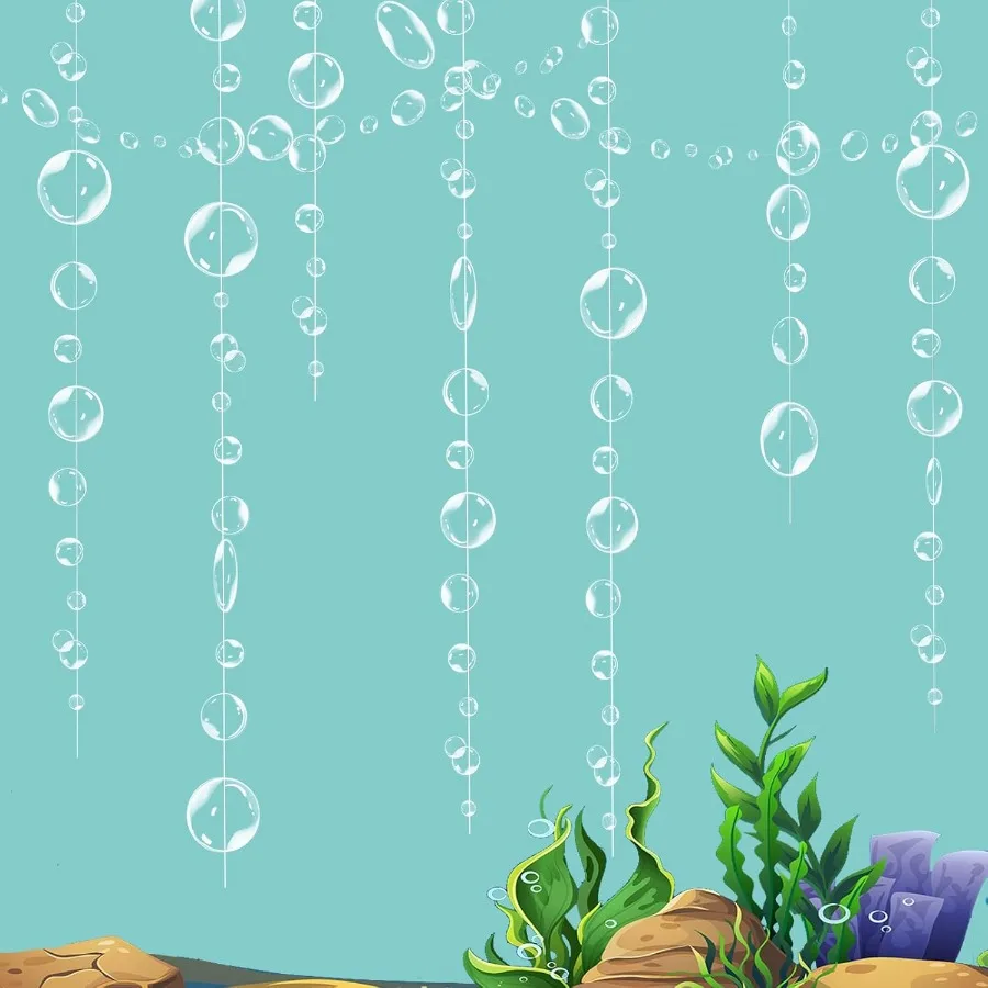 

6-струнные гирлянды с пузырьками, украшения для вечеринки в виде океанской русалки-белые пузыри, баннер, подвесной стример, подводный морской фотофон