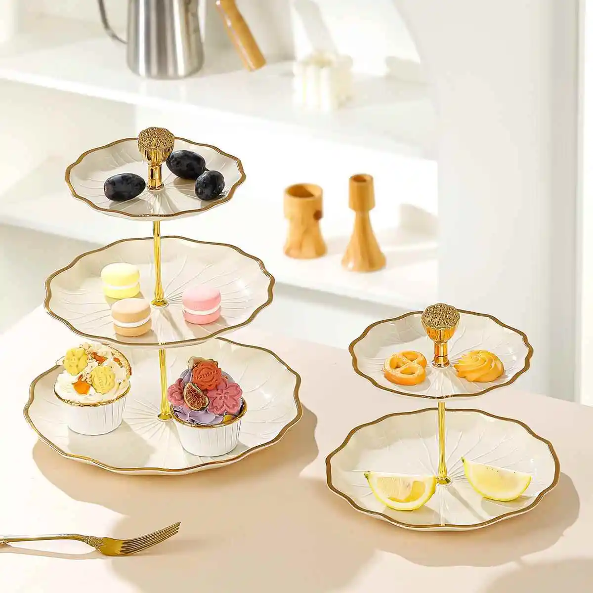  Multi-layered Fruit Tray Elegant Home Decorative Item for Living Room Tea Table Candy Serving Dish Lotus Flower Design view 4