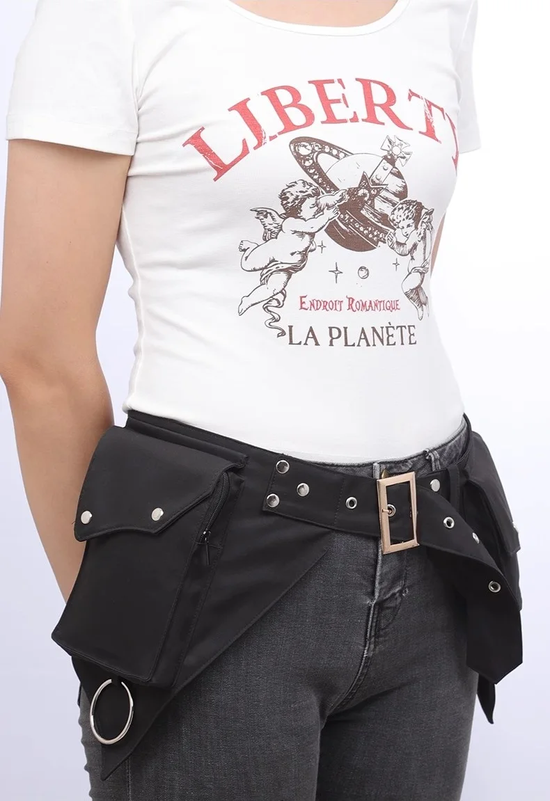 Women's Medieval Punk Waist Bag Steampunk Pu Leather Motorcycle Style Hip Belt Bag Retro Outdoor Sports Adjustable Fanny Pack view 3