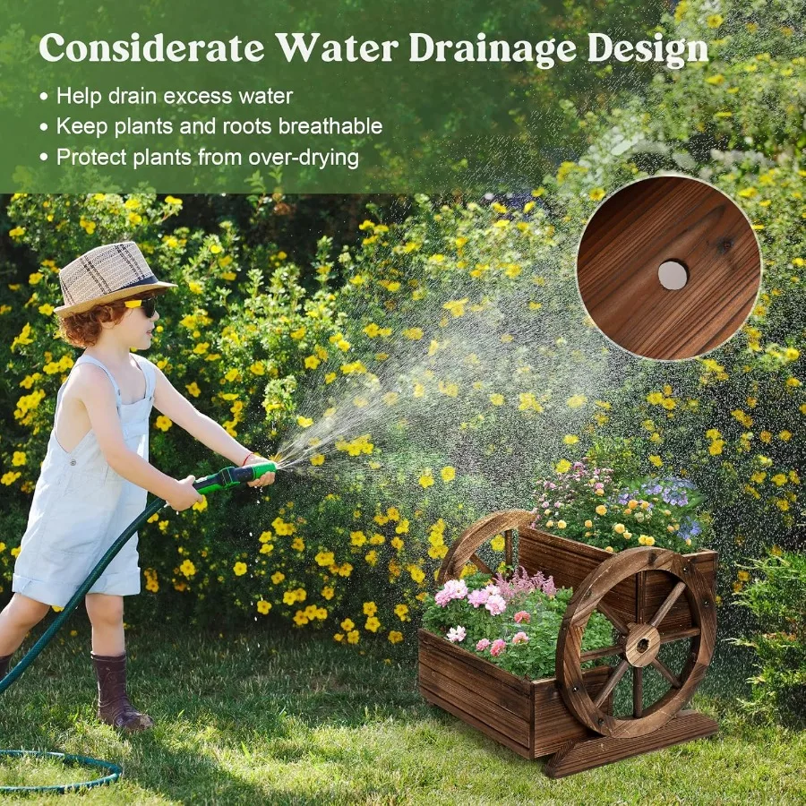 صندوق زراعة عربة خشبية زارع حديقة مع عجلات زارع ديكور للزهور والأعشاب والخضروات للديكور الداخلي والخارجي Fl #6