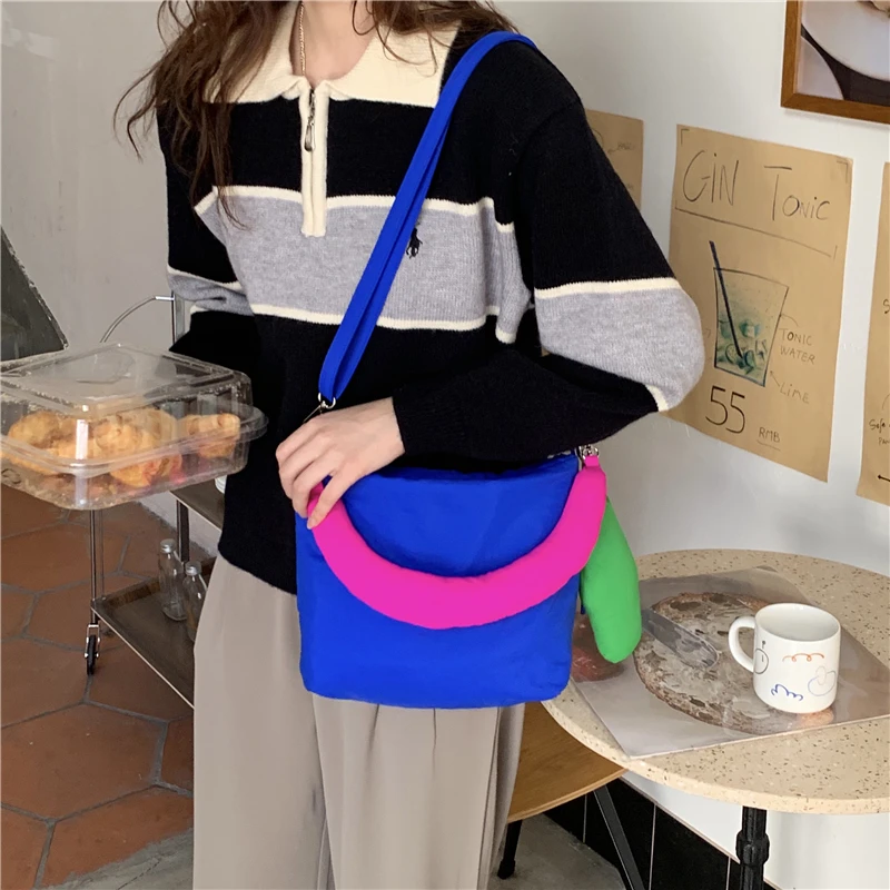 Klein Blue Space Padded Women Shoulder Bags Fashion Design Ladies Small Purse Handbags Color Contrast Nylon Female Crossbody Bag