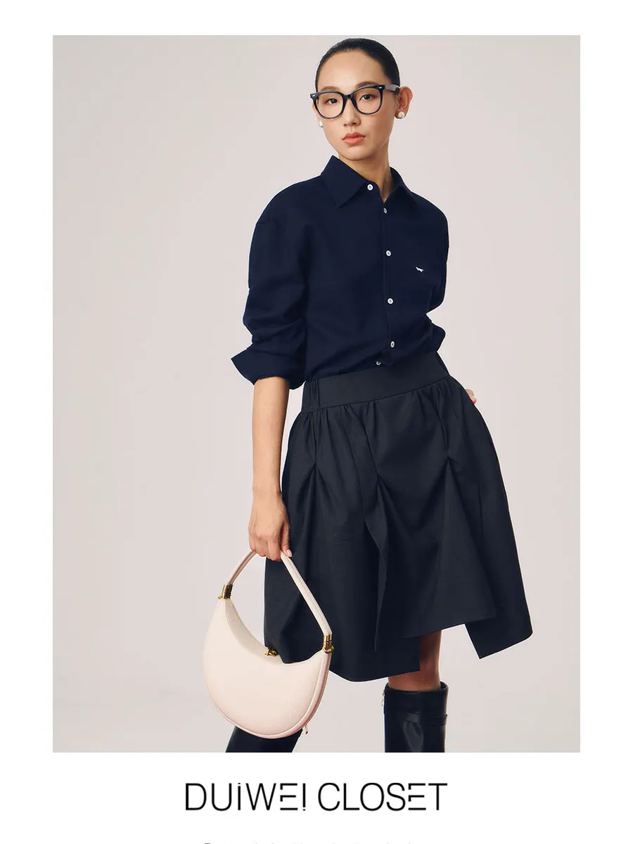 

Шерстяная юбка DUIWEI с эластичной талией и боковыми карманами, деконструированный дизайн, эффект похудения, глубокий вырез, для осени и зимы