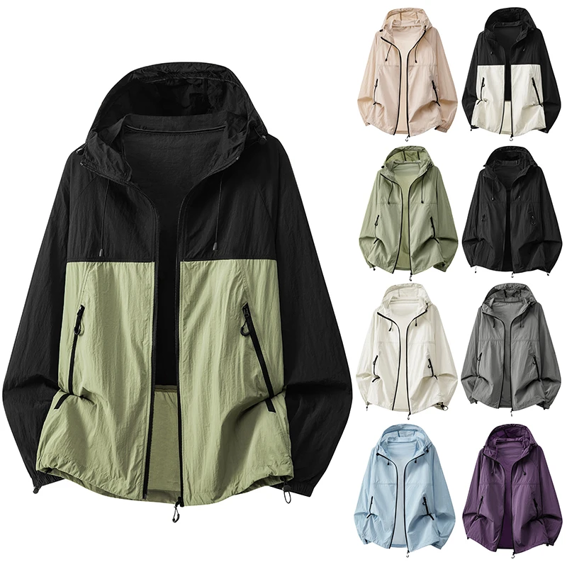 

Men's Patchwork Sun Protection Skin Clothes for Summer Ultra-thin Breathable Coat Ice Silk UV Resistant Air Conditioning Jackets