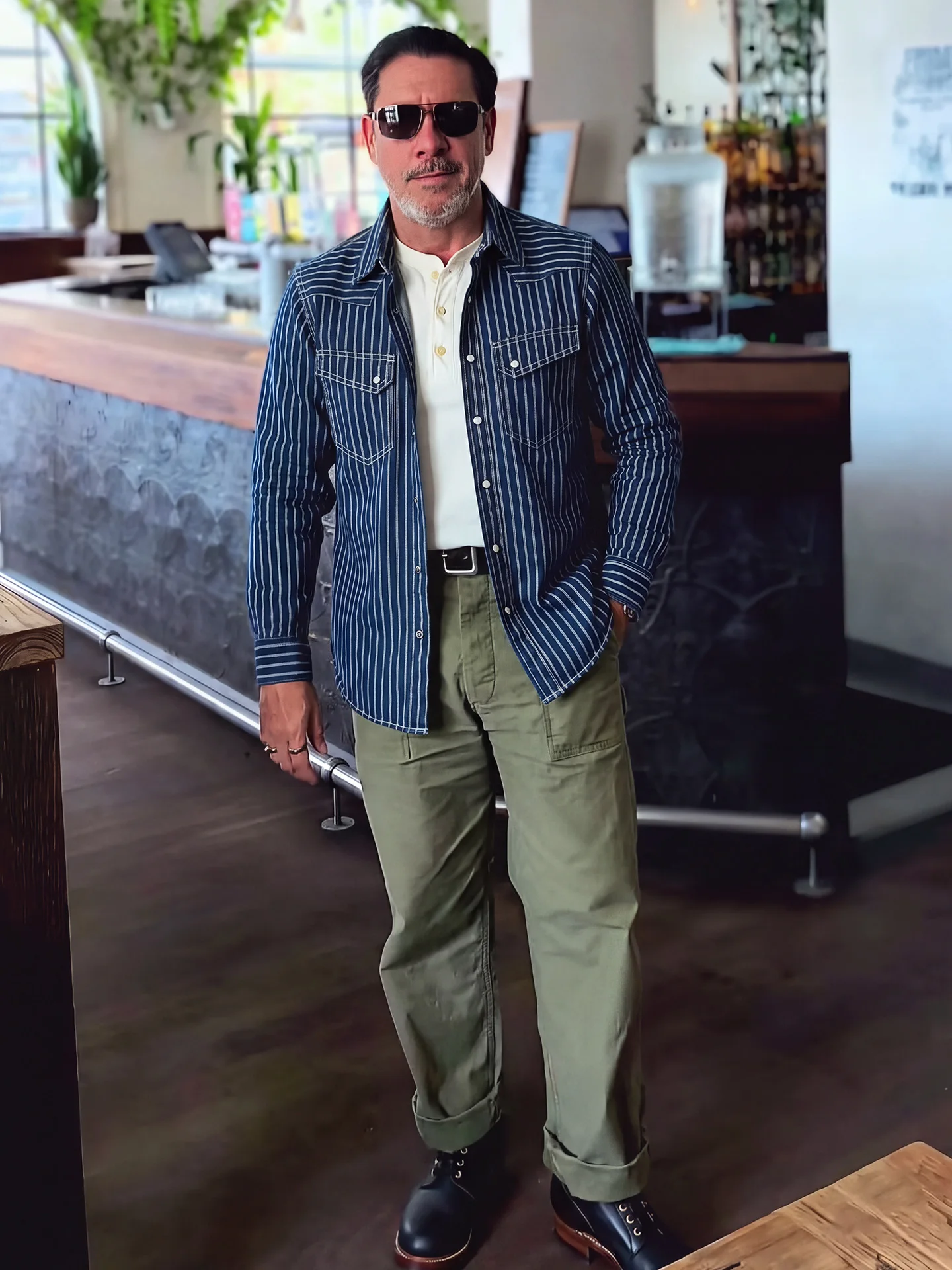 Heavyweight American Retro Workwear Wabash Stripe Western Cowboy Long Sleeve Men's Shirt Autumn Wear Resistant Cotton Denim