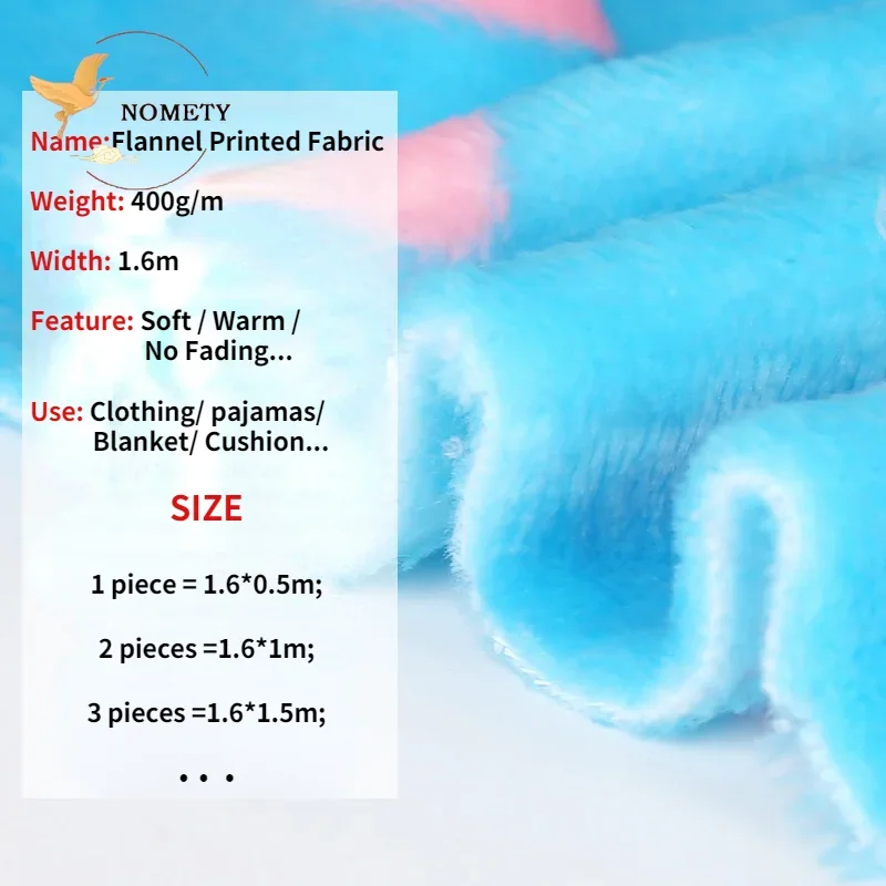 1.6*0.5m Double Sided Flannel Printed Fabric Coral Velvet Pajama Blanket Cushion Dolls Handmade Plush Cloth For Autumn Winter