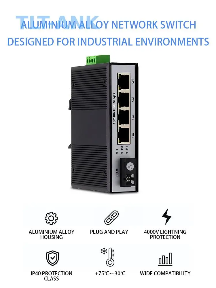 Industrial Gigabit 10-Port Single-Fiber Industrial Ethernet Switch 1xSC Simplex + 10xGigabit 1000Mbps SMF 20KM Media Converter