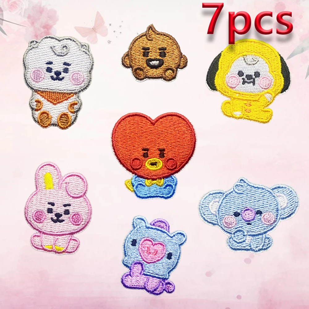 1 Set Embroidery Patch Applique Ironing Clothing Cute Kawaii Sewing Bt21 Cartoon Patches Stickers DIY Jacket Gift for Girl