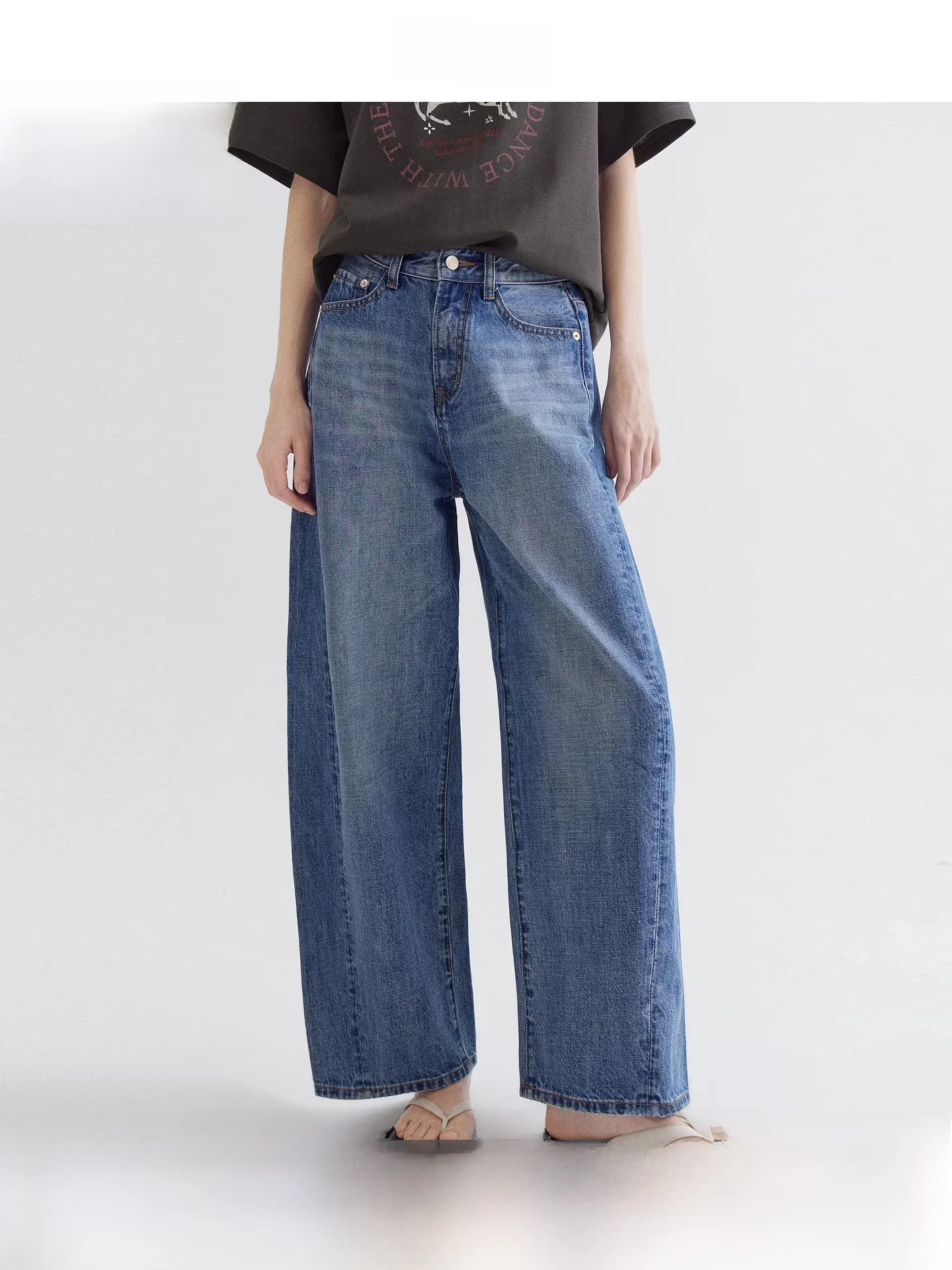 

Fano High Waist Wide Leg Straight Jeans Loose Feel Blue Spring New Sle Women's Commute Cotton Denim Pants Medium Wa