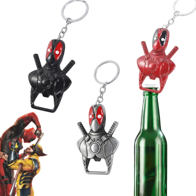 Superhero Deadpool men's keychain Deadpool Wolverine movie metal pendant keychain beer bottle opener keychain accessories Gifts