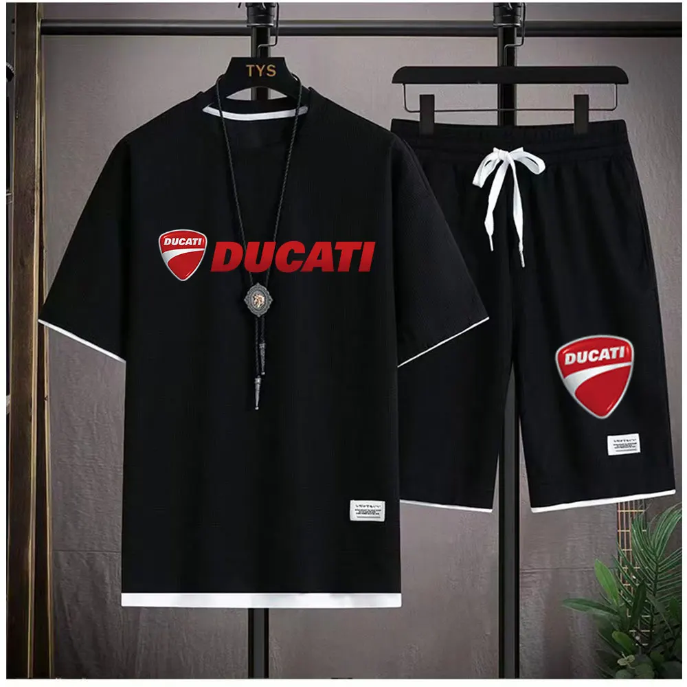 

2026Ducati Racing Bike Brand Printed Men's Summer Set Short Sleeve T-Shirt And Sports Shorts Jogging Railway enthusiast clothing