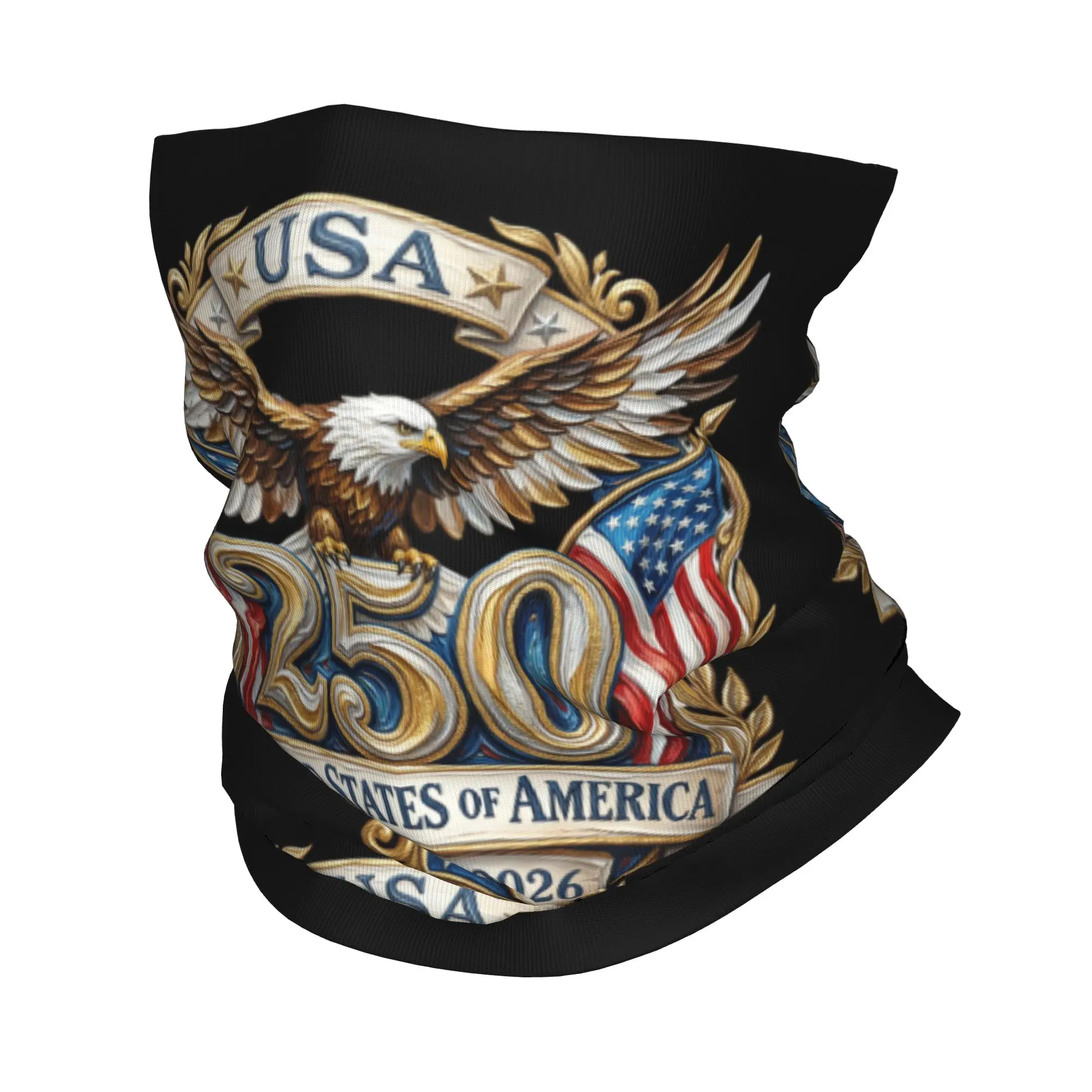 250 Years of Freedom 1776-2026 Eagle Bandana Neck Cover Printed Independence Day Balaclavas Face Mask Scarf Warm for Men Women