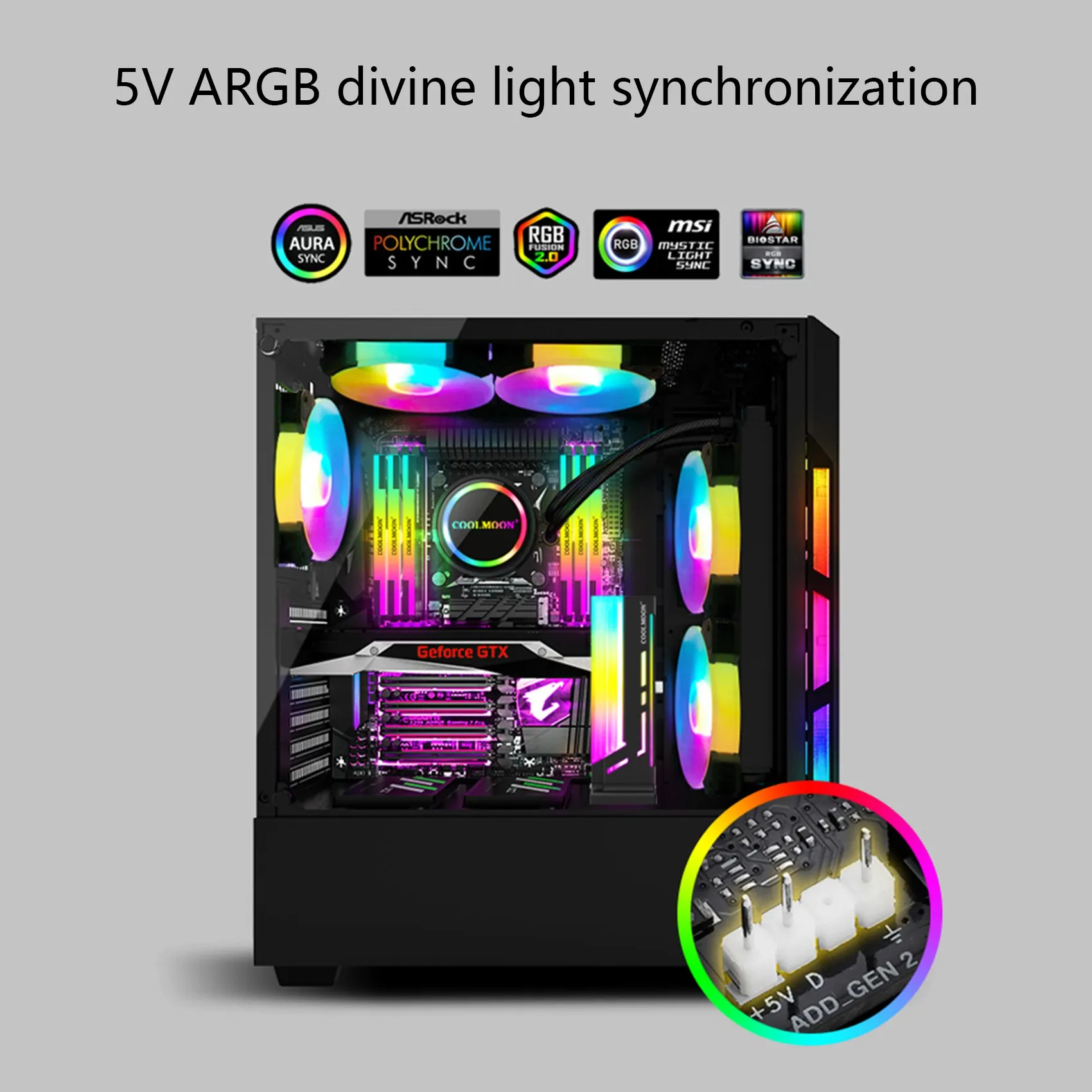 COOLMOON Graphics Card Holder 5V ARGB Vertical Graphics Stand GPU Bracket Video Card Support for Computer Case Chassis(Black)