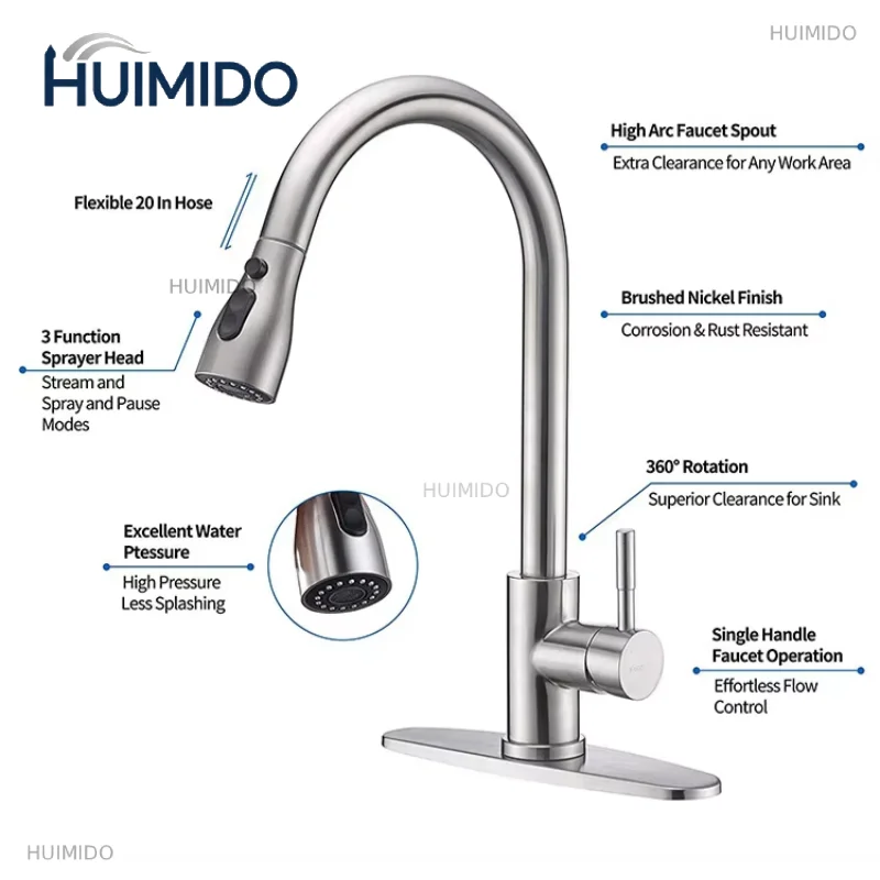 Classic pull-out faucet with three speed settings, simple and efficient, suitable for home kitchen use