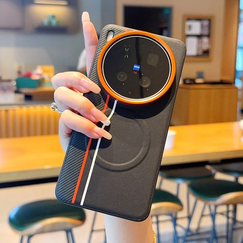 

Fashion For Vivo X300 Ultra X300s Phone Case Magnetic Wireless Charger Solid Color Line Protective Shockproof Back Cover